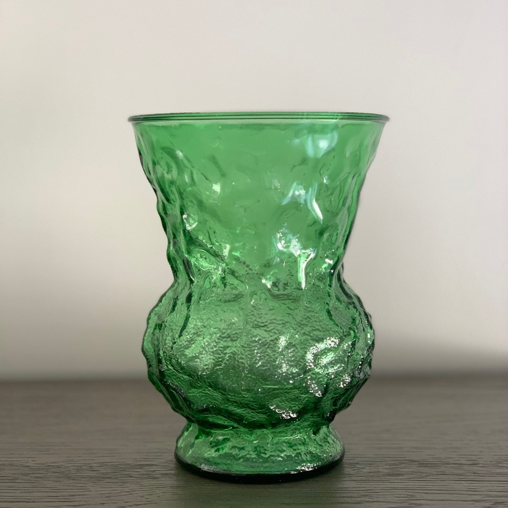 Vintage E.O. Brody Co. Crinkle Green Glass Vase